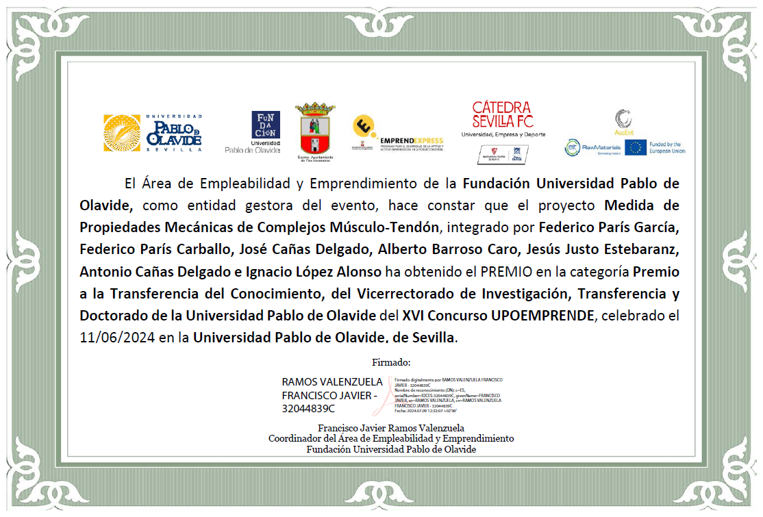 Premio de Emprendimiento concedido por la Universidad Pablo de Olavide